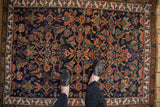 Antique Kurdish Bijar rug, intricate palmettes and serrated leaves in cobalt, madder red.