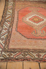Vintage Hamadan rug's serrated leaf border in dusty coral, ivory, and sage green.