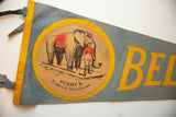Vintage Belfast Maine pennant detail: elephant graphic and 'Perry's is your protection' text.