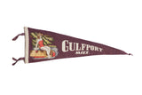 Vintage Gulfport Mississippi felt flag in purple, featuring a graphic of a bather in a red swimsuit.