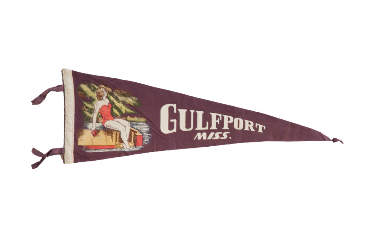 Vintage Gulfport Mississippi Felt Flag // ONH Item 10494