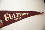 Bold serif lettering for Gulfport, Miss. on the maroon felt of a vintage pennant.