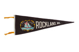 Dark brown vintage Rockland Maine felt pennant with sailboat graphic, 9