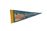 Vintage blue felt pennant for Williamsburg, VA, featuring the Royal Governor's Palace graphic.