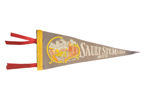 Vintage Sault Ste Marie Michigan Felt Flag // ONH Item 10503