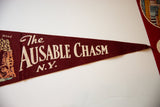 Detail of the vintage lettering and Elephant's Head graphic on the maroon felt flag.