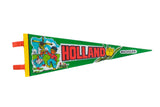 Vintage 1970s Holland Michigan felt pennant with dancing children, windmill, and tulip graphic.