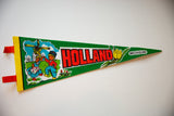 Green Holland Michigan felt pennant featuring dancing children, windmill, and yellow tulip.