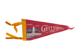 Vintage Gettysburg PA felt flag, red with yellow ties and Eternal Light graphic.