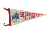 Vintage Bicentennial Celebration felt pennant with red and blue 'Spirit of '76' design, 8x17 inches.