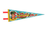 Vintage Florida Felt Flag pennant with retro bather, alligator, palm tree graphics.