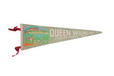 Vintage light green felt pennant: Queen Wilhelmina State Park with Inn and Wonder House.