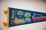 Vintage Washington DC blue felt pennant showcasing iconic colorful retro landmark graphics.