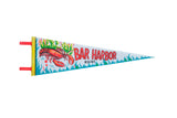 Vintage Bar Harbor Maine felt flag with red lobster graphic and retro colors, 8x25 inches.