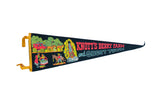 Vintage Knotts Berry Farm felt pennant with colorful retro graphics on a black background.