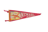 Red vintage Newark Airport felt pennant featuring retro plane graphic and text, 9x24 inches.