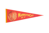 Vintage Mammoth Cave Kentucky felt flag, red pennant with yellow text, 1960s man in cave photo, 9x24.