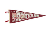 Vintage Portland Oregon felt pennant, maroon with city landmark graphics and pink roses, 11
