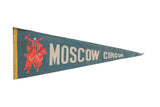 Vintage Moscow Circus felt flag, teal with red jousting scene and white lettering, 12