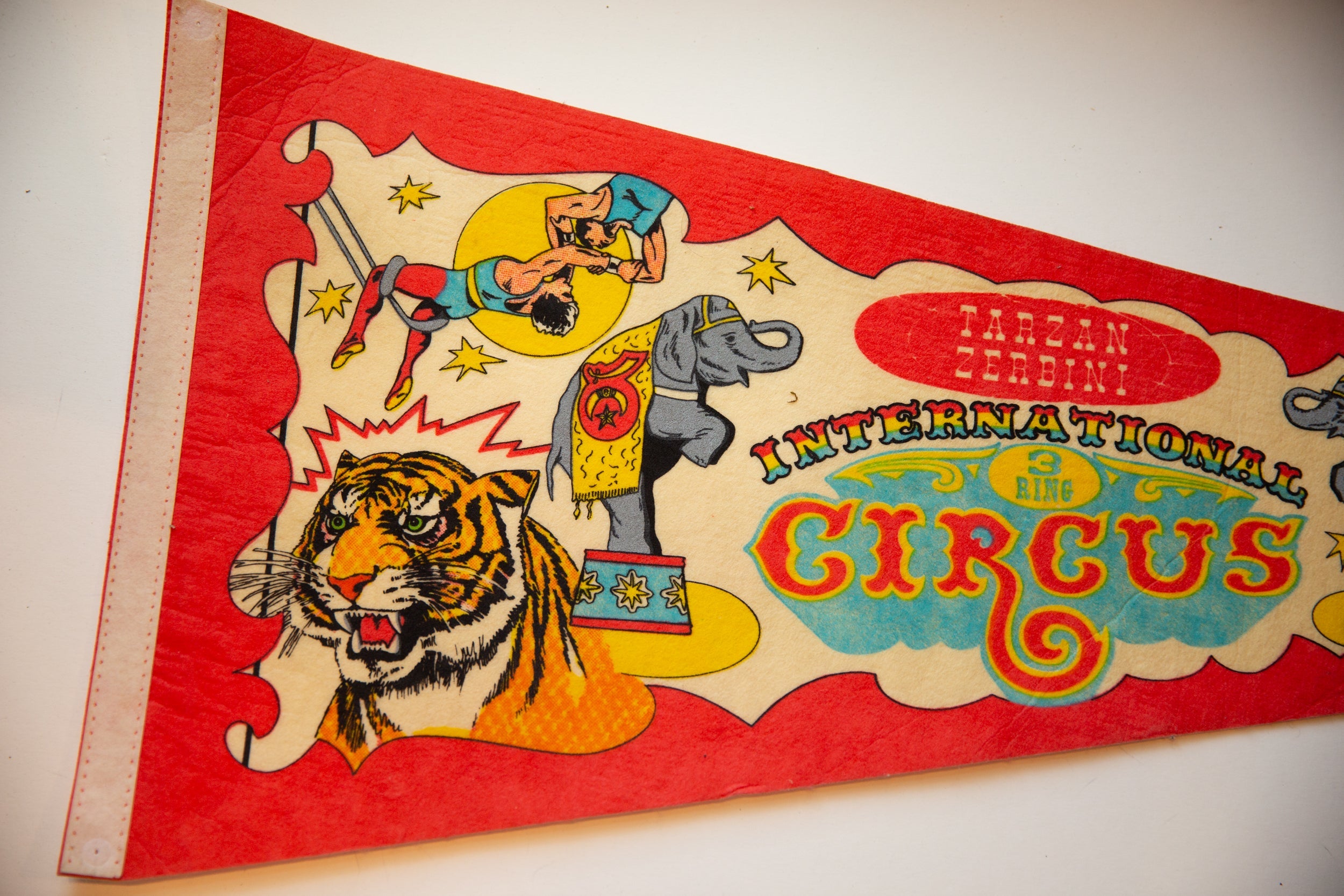 Vintage Tarzan Zerbini International 3 Ring Circus Felt Flag // ONH Item 10596 Image 1