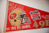 Vintage red felt San Francisco pennant, showing the white side binding and partial text.