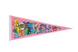 Pink felt vintage Sesame Street Live pennant with marching character band. Measures 12x29.