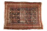 Vintage Persian Malayer rug, allover Herati design in navy, red, ivory, with historic wear, 4'6