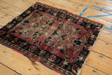 Fringed end and polychrome side cord detail on the vintage Lilihan rug.