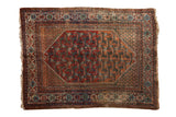 Vintage Malayer rug with geometric vinery, cherry red, jade green, and sapphire blue, 4'6