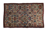 Antique Kurdish Bijar rug, dense Herati Mahi-Mahi motif in beige, blue, red, 4'4