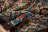 Antique Kurdish Bijar rug folded pile, Herati Mahi-Mahi pattern in beige, blue, and red.