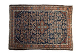 Vintage Dargezine rug, central medallion and Herati design in navy, copper, powder blue, 3'7