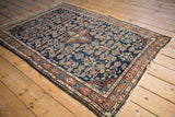 Vintage Dargezine rug corner; Herati design, arabesque spandrels, navy, copper, powder blue.