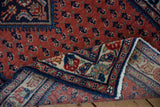 Vintage Persian Engelas rug: tight reverse weave and original blue selvage.