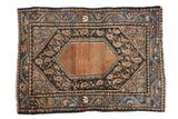 Vintage Hamadan rug with sand medallion, dark boteh field, blue borders. 2'9