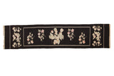 Vintage Romanian Kilim runner, black field with ivory and dusty mauve floral panels.