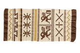 Vintage Moroccan Kilim runner features pictorial animals, geometric zigzags, ivory, coffee brown, dusty gold tones.
