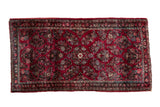 Vintage Fine American Sarouk runner with cherry red field, allover floral bouquet, and soft sheen.