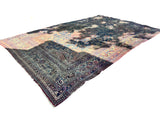 Antique Distressed Persian Doroksh carpet, ivory, cochineal red, cobalt blue, with worn allover floral motifs.