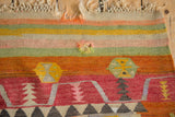 Storied wear showing a threadbare area on the colorful, handwoven Turkish kilim.