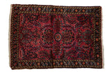 Hand knotted Persian Lilihan rug mat, cherry red floral field, minor medallion, navy, gold accents, 2' x 2'11