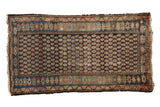 Vintage Hamadan rug with abrash indigo field and antique ivory boteh pattern, 3'7