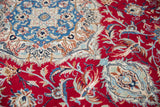 Silk outlines detailing dragon and leopard motifs in a finely woven vintage Nain carpet spandrel.
