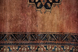 Antique Afshar rug border: geometric boteh patterns in sapphire blue, madder red, ivory, field patina, subtle mark.