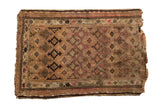 Vintage hand-knotted Caucasian rug, geometric floral guls in camel, pink, brown. 2'8