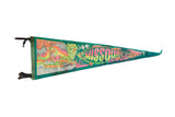 Vintage Missouri Fisherman Felt Flag with a colorful retro graphic on a green pennant.