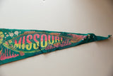 Textured teal felt of the Missouri pennant showing the retro fish graphic with pink lettering.
