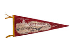 Vintage crimson red felt pennant for Gettysburg, PA, with an illustrated map of the battlefield.