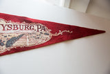 Angled view of the vintage Gettysburg PA pennant showcasing its textured red felt and printed design.
