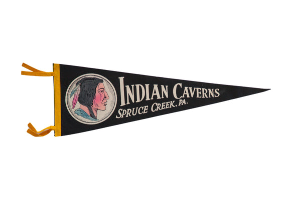 Vintage Indian Caverns Spruce Creek PA Felt Flag // ONH Item 10695